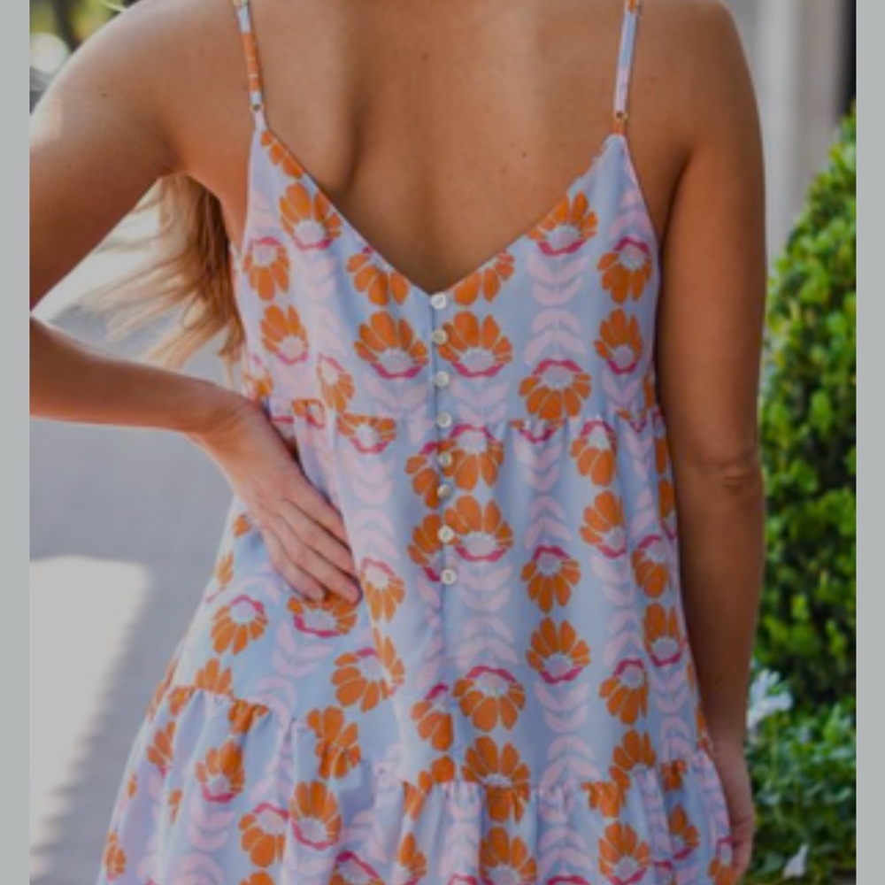 Sleeveless Floral Tiered Sundress in Lavender and Orange